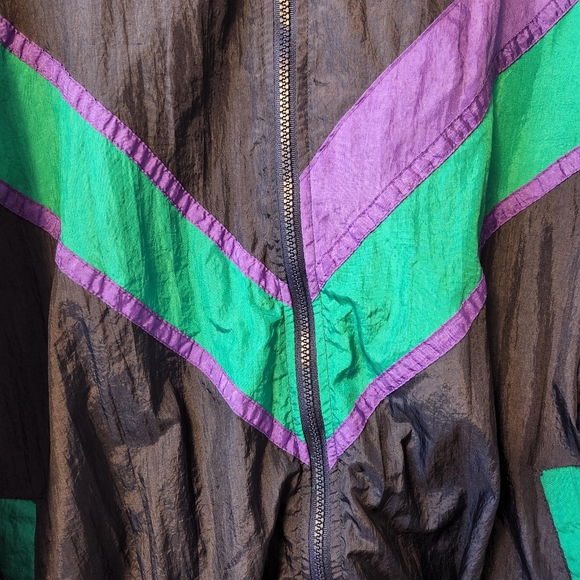 💜 Vtg 80s Vizor Nylon Jacket | Color Block | L 💚 - Picture 3 of 5